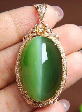 玉佳佳和田玉一线猫眼吊坠男女项链挂件玉牌送生日礼物25.2*50mm