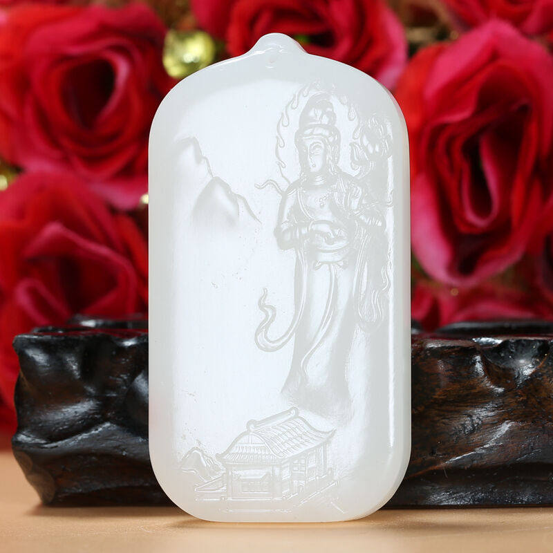 【珠宝严选】苏州玉雕名家王磊作品和田玉羊脂白玉观音玉牌男士玉