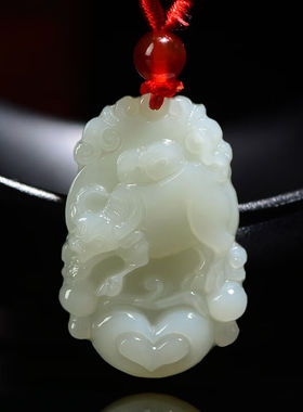 靳铂梵和田玉生肖吊坠十二生肖守护神龙牌虎牌项链青白玉鼠牛虎兔