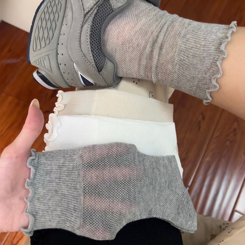 灰色袜子女网眼透气堆堆袜