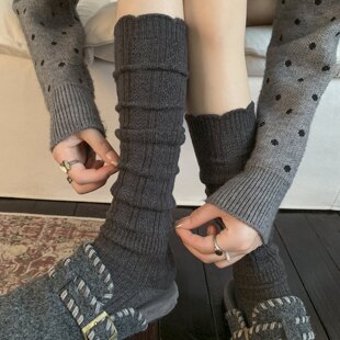 灰色袜子女堆堆袜秋冬季羊绒保暖针织长筒袜miu系配靴子小腿袜
