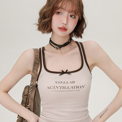 Girlyhalo美式复古辣妹外穿吊带背心女2024夏季新款内搭无袖上衣