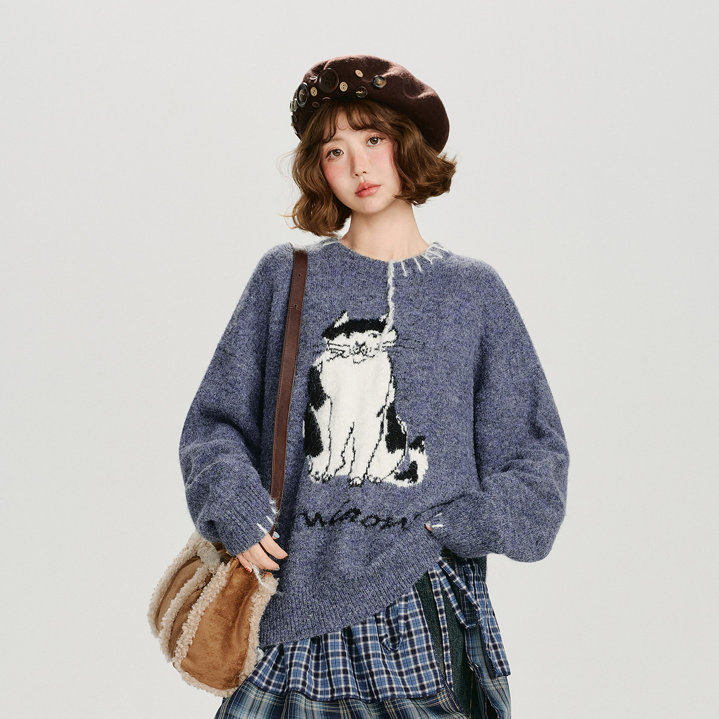 Girlyhalo美式复古提花编绳圆领套头毛衣女秋冬新款宽松休闲上衣,女装/女士精品,毛衣,淘宝优惠券,粉丝福利购,淘宝优惠卷