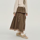 00新品 上新 Girlyhalo 叠层拼接格子半身裙松紧腰