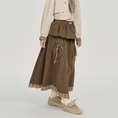 10/20 20:00新品上新【Girlyhalo】叠层拼接格子半身裙松紧腰