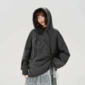 Girlyhalo美式 毛边设计感宽松上衣 复古重工刺绣连帽卫衣女秋新款