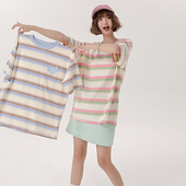 宽松休闲百搭显瘦美式 新款 甜美风上衣 t恤女夏季 Girlyhalo条纹短袖