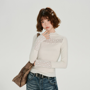 修身 Girlyhalo美式 新款 t恤女春季 打底上衣 复古辣妹镂空拼接长袖