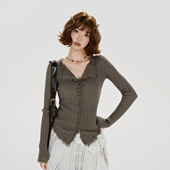 Girlyhalo美式 显瘦上衣 设计感修身 复古辣妹流苏针织开衫 女秋新款