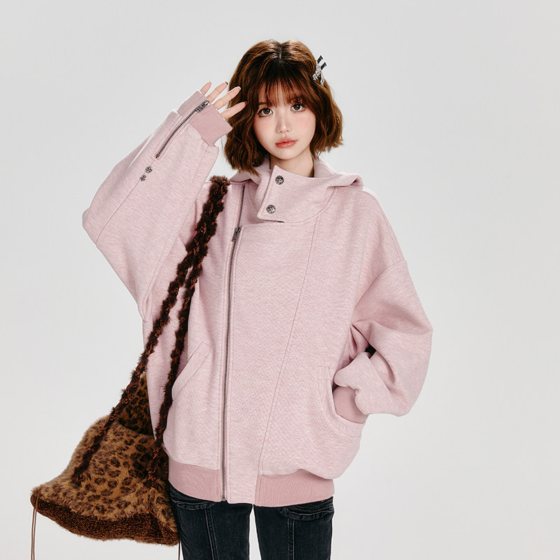 Girlyhalo美式复古卫衣外套女秋冬新款设计感宽松休闲加厚上衣