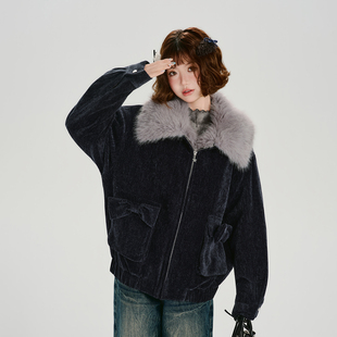Girlyhalo美式复古毛绒翻领夹克外套女冬季新款加厚保暖宽松上衣