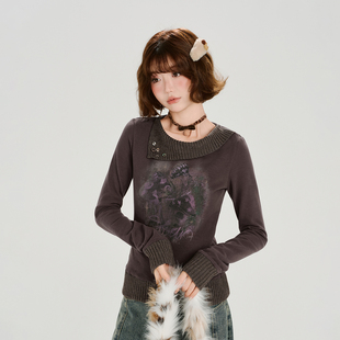 Girlyhalo 上新 棕红色针织拼接上衣 00新品