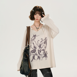 00上新当天9.5折 杏色印花T恤 Girlyhalo 长袖