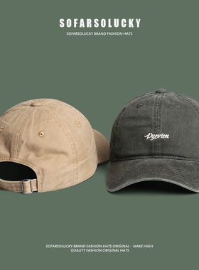 日系简约英文刺绣棒球帽男大码款舒适软顶复古鸭舌帽显脸小遮阳帽