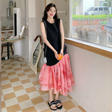 夏日氛围感穿搭无袖连衣裙女2025新款不规则设计感拼接鱼尾长裙子，女装连衣裙，浙宝123A