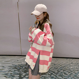 侧开叉粉色条纹卫衣女小个子2022年秋季新款韩版宽松减龄休闲上衣，女装卫衣/绒衫，浙宝123A