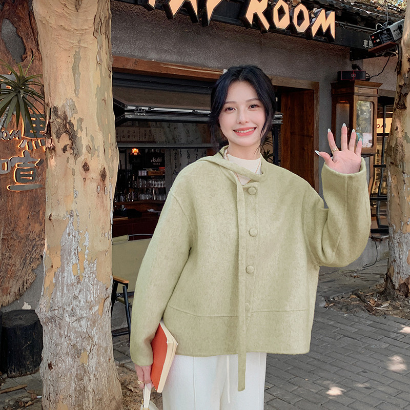 新款现货！秋冬新款绑带短款羊绒外套　123A-9057-P265-K398,女装毛呢外套,浙宝123A