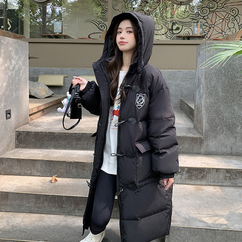 高级感黑色牛角扣羽绒服女冬2024新款学院风中长款90白鸭绒厚外套,女装羽绒服,浙宝123A