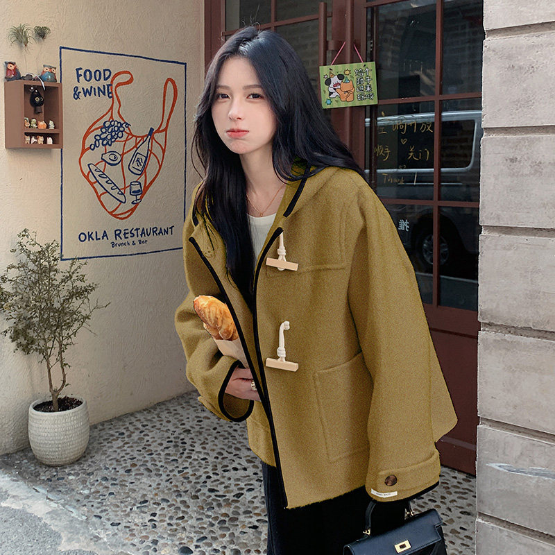新款现货！秋冬新款短款连帽羊绒外套123A-9056-P265-K398,女装毛呢外套,浙宝123A