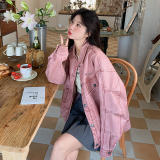 甜酷炸街复古粉色皮衣外套女2025秋季新款减龄宽松机车PU夹克上衣，女装短外套，浙宝123A