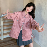 甜酷炸街复古粉色皮衣外套女2025秋季新款减龄宽松机车PU夹克上衣，女装短外套，浙宝123A