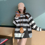 侧开叉粉色条纹卫衣女小个子2022年秋季新款韩版宽松减龄休闲上衣，女装卫衣/绒衫，浙宝123A