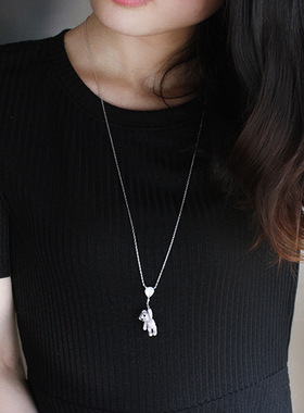 925银微镶锆石不对称耳坠项链