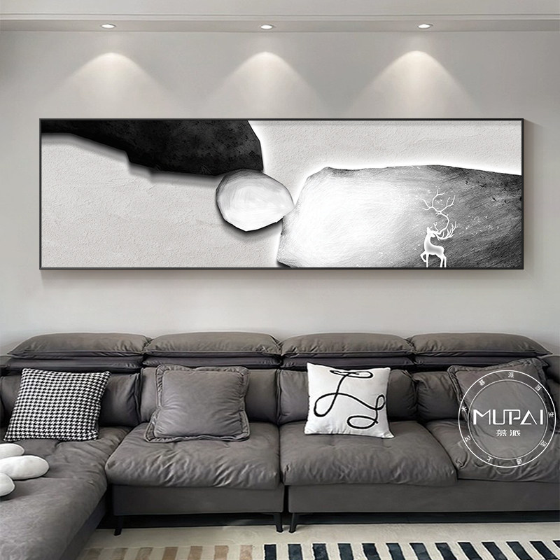 石来运转客厅沙发背景墙装饰画黑白简约挂画高级感卧室床头画壁画,家居饰品,现代装饰画,淘宝优惠券,粉丝福利购,淘宝优惠卷