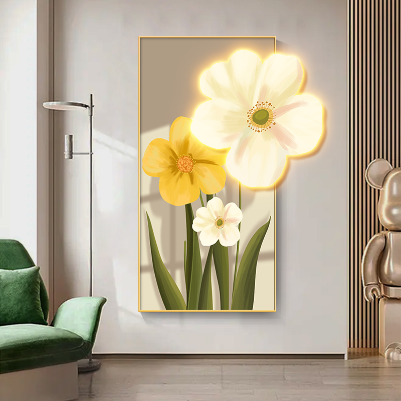 人户玄关装饰画北欧立体花卉LED灯挂画现代简约客厅走廊过道壁画图片