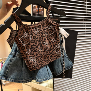 2025女宝无袖 上衣牛仔半身裙两件套 吊带背心夏装 女童豹纹Kristen