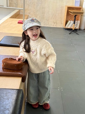 儿童加厚毛衣秋冬2025男女童字母贴布纯色针织外套韩系套头毛线衣