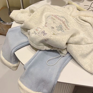 女童加绒连帽卫衣秋冬装2024女宝毛毛领帽子上衣保暖加厚带帽外套