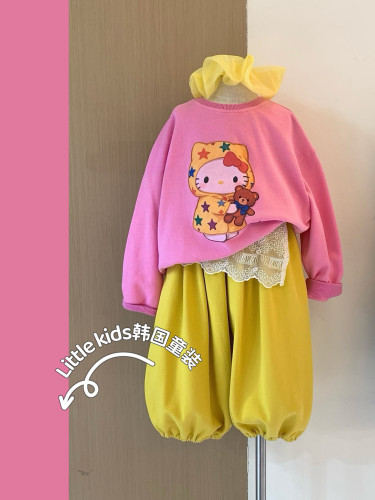 儿童kt猫长袖T恤衫春装2026女童韩系休闲纯棉t卡通大脸猫春款卫衣