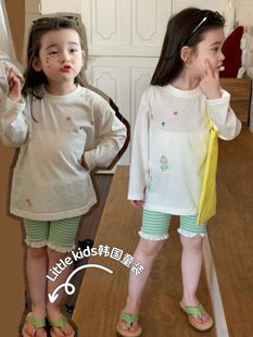 女童防晒长袖T恤套装夏2026儿童防晒衣罩衫上衣+骑行裤五分裤短裤