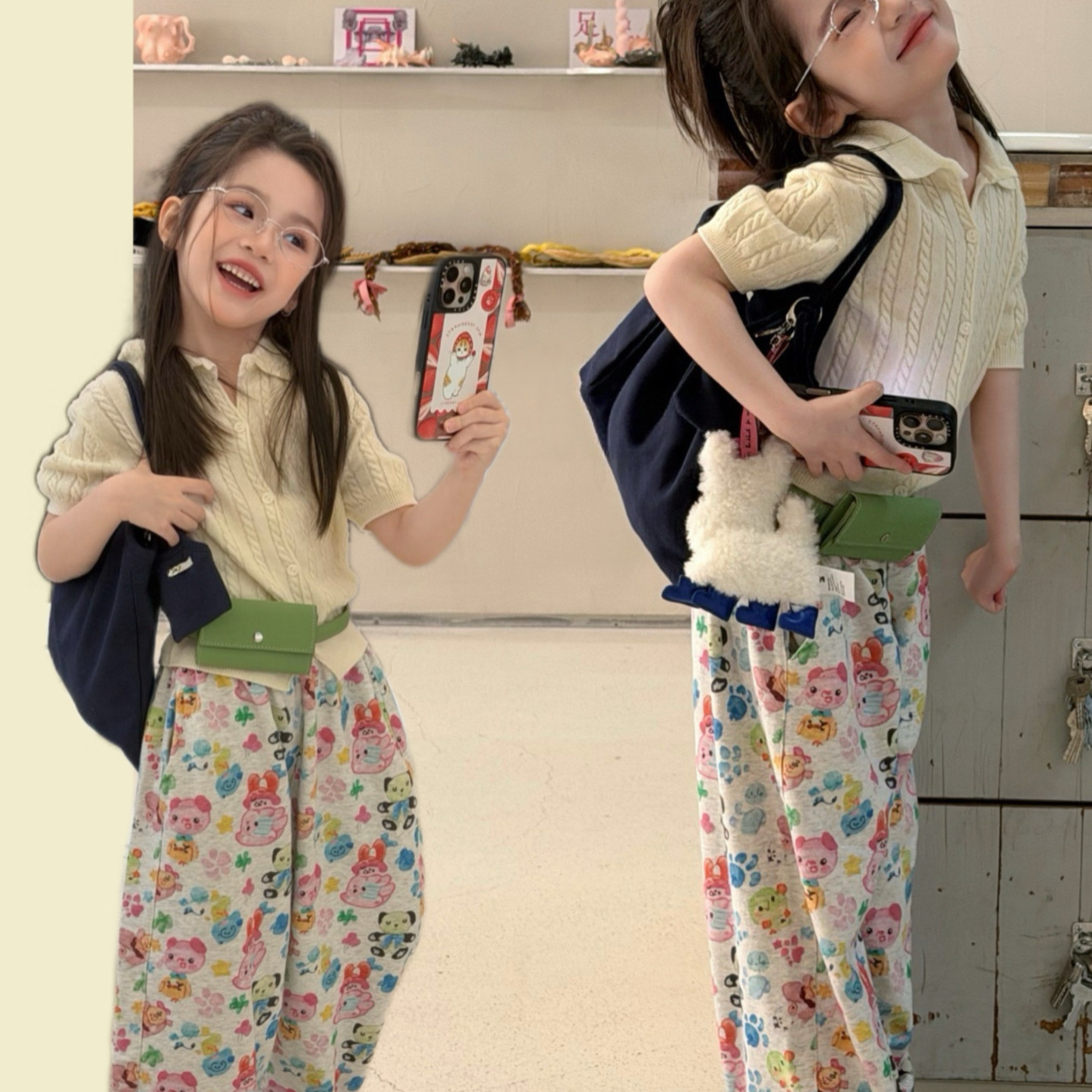 2026春夏装女童短袖T恤套装女宝针织polo衫上衣+涂鸦休闲裤两件套,童装/婴儿装/亲子装,T恤,淘宝优惠券,粉丝福利购,淘宝优惠卷