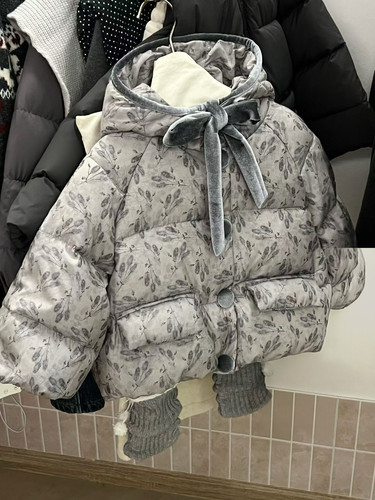 女童加厚棉服冬装2025女孩水墨印花面包服保暖棉衣羽绒棉碎花棉袄