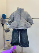 女童加绒外套秋冬2025双层花边下摆拉链衫 miu系花苞卫衣 休闲开衫