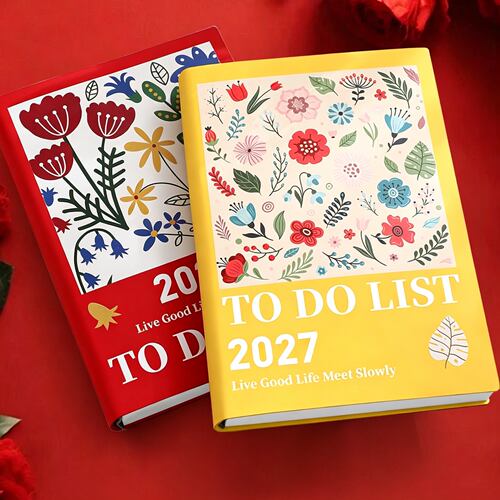 2027年日程本新款花卉笔记本本子支持定制可印logoA5每日计划表月计划本日历记事本工作效率手册本时间轴管理