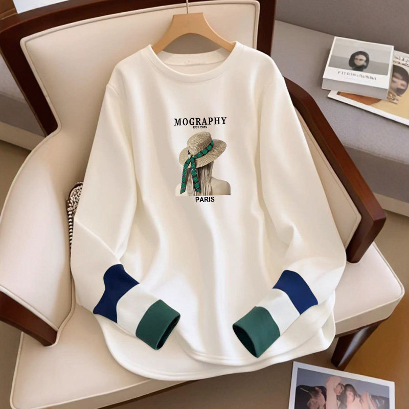 早春薄款长袖t恤女2026新款韩版宽松大妈女装拼接洋气遮臀上衣潮