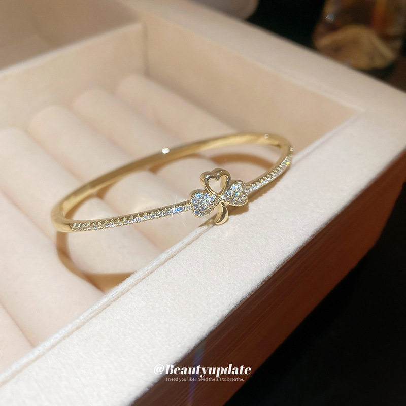 REAL GOLD ELECTROPLATING DIAMONDS LETTER OPEN-ENDED BRACELET NICHE VERSATILE BRACELET 2024 NEW LIGHT LUXURY HIGH-END HAND JEWELRY WOMEN