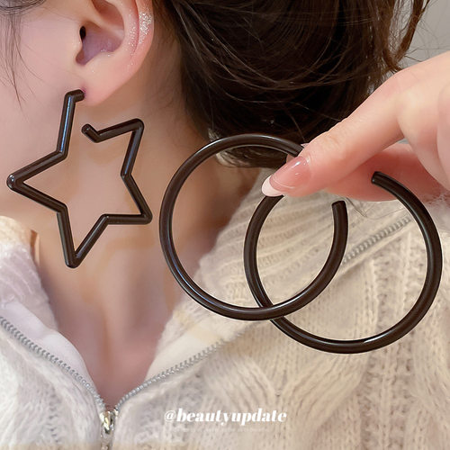钢针亚克力圆形星星耳钉休闲简约