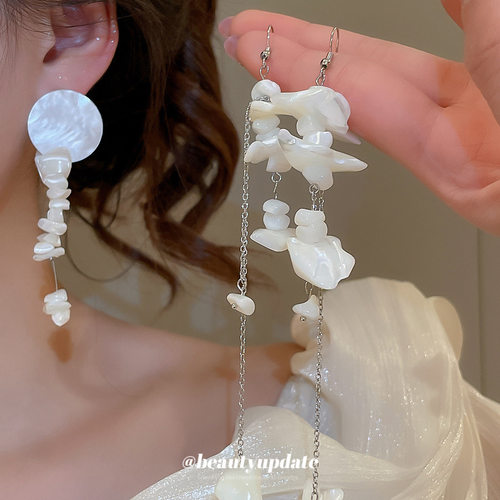 银针不规则贝壳流苏耳钉海边度假