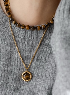 美拉德虎眼石款项链女复古气质百