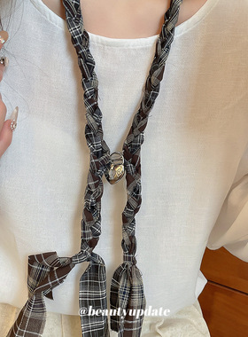 新款布艺编织爱心锁扣项链复古民