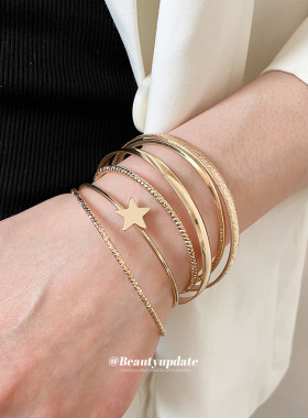 欧美跨境五角星开口手镯套装个性