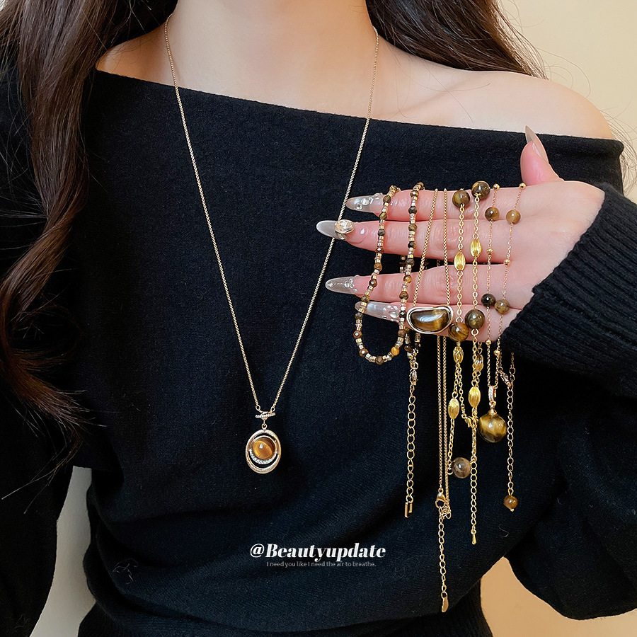 2025新款虎眼石吊坠项链复古美拉