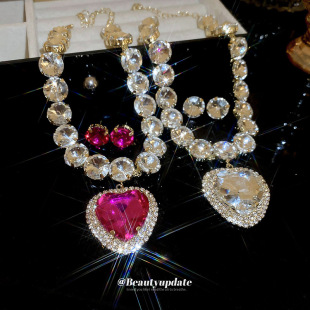 几何拼接镶钻爱心项链套装欧美夸张设计感锁骨链轻奢气质时尚项饰