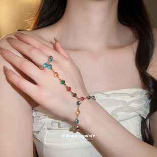 2026新款水晶一体式指环手链女多巴胺甜美手环百搭轻奢ins风手饰