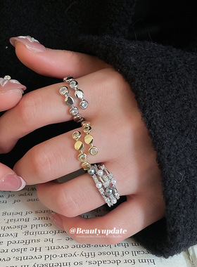 锆石三层珍珠开口戒指休闲简约个