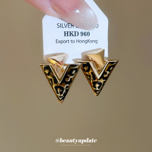 耳夹 18k真金电镀滴油V形美拉德复古小众轻奢高级感无耳洞耳饰女